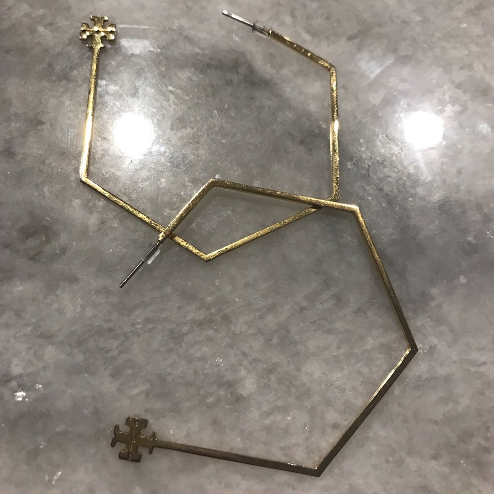 Tory Burch Reva Logo Hexagonal Hoop earrings